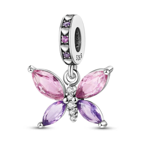 Sterling Silver Pink and Purple Butterfly Charm - Sterling Silver Pink and Purple Butterfly Charm