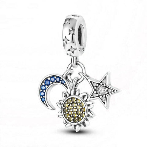 Sterling Silver Celestial Charm with Sun, Moon, and Star - Sterling Silver Celestial Charm with sun, moon, and star