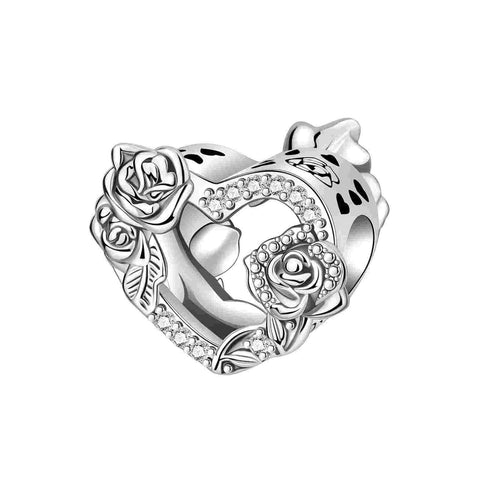 Sterling Silver Rose Heart Charm - Celebrate Romance with Elegance - Sterling Silver Rose Heart Charm with crystals
