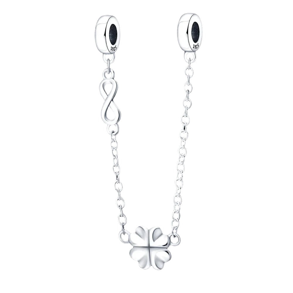 Sterling Silver Four-Leaf Clover Safety Chain Charm