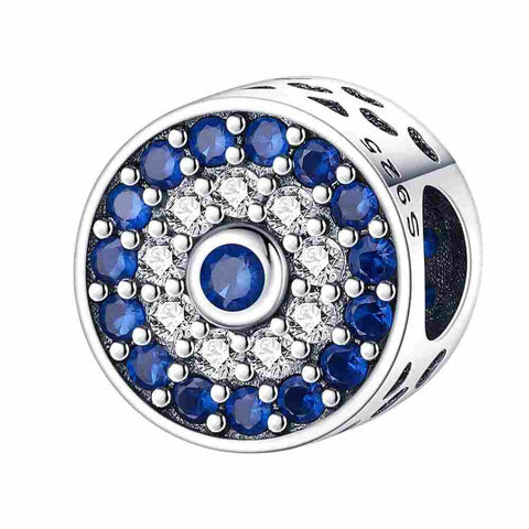 Sterling Silver Blue Evil Eye Charm - Sterling Silver Blue Evil Eye Charm with Crystals