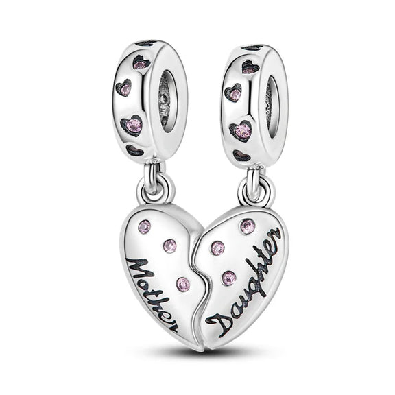 Sterling Silver Mother Daughter Charm - Celebrate Unbreakable Bonds ❤️👩‍👧 - Sterling Silver Mother Daughter Charm with Pink Crystals