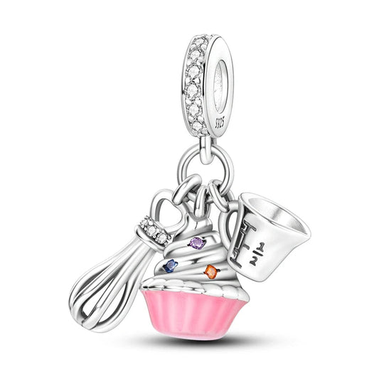 Sterling Silver Baking Charm with Pink Enamel