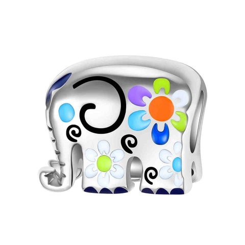 Sterling Silver Floral Elephant Charm - Sterling Silver Floral Elephant Charm