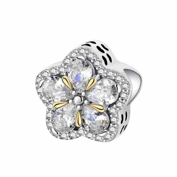 🌸 Sterling Silver Crystal Flower Charm with Two-Tone Finish 🌸 - Sterling Silver Crystal Flower Charm with Two-Tone Finish