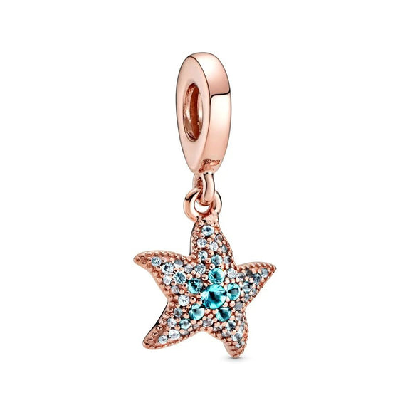 ­Starfish Charm­ Oceanic Beauty for Pandora Bracelets - Starfish charm in rose gold with sparkling accents, fits Pandora bracelets