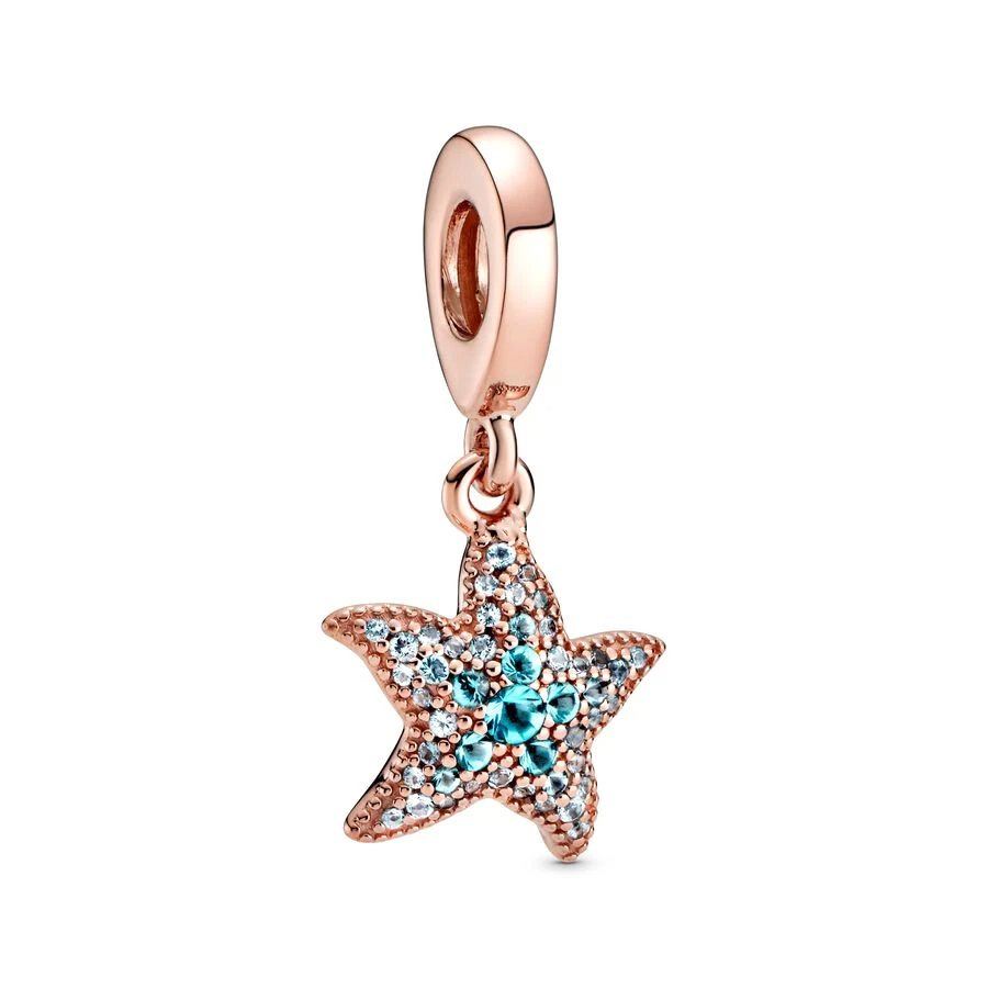 Starfish charm in rose gold with sparkling accents, fits Pandora bracelets