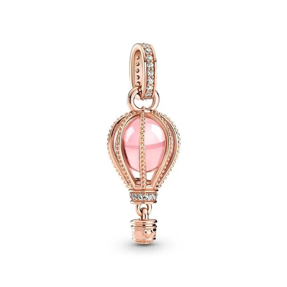 Sparkling Pink Hot Air Balloon Dangle Charm for Pandora - Hot Air Balloon charm in rose gold with sparkling accents, fits Pandora bracelets