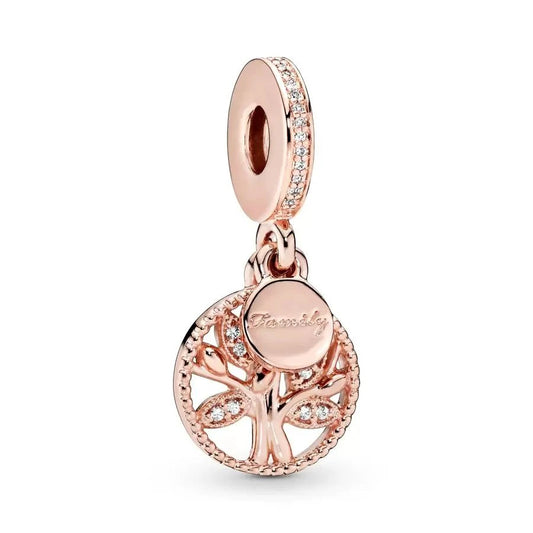 Family Tree charm in rose gold with sparkling accents, fits Pandora bracelets