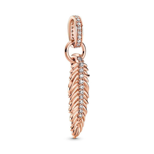 Feather charm in rose gold with sparkling details, fits Pandora bracelets