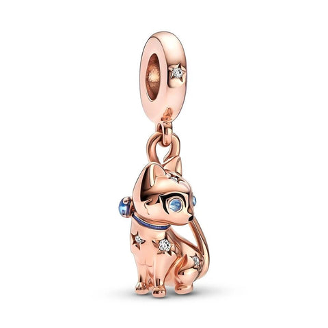 Cat Charm Mystical Feline Bracelets - Cat charm in rose gold with sparkling accents, fits Snake Chain Bracelets