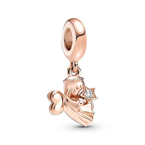 Angel Charm Guardian Spirit for Pandora Bracelets - Angel charm in rose gold with sparkling details, fits Pandora bracelets