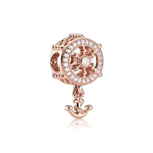 Anchor & Wheel charm in rose gold with intricate detailing, fits Pandora bracelets