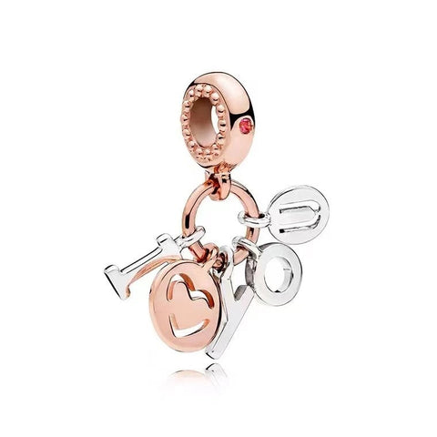Love Letters Charm Romantic Expression for Pandora Bracelets - Love Letters charm in rose gold and silver spelling out "LOVE", fits Pandora bracelets