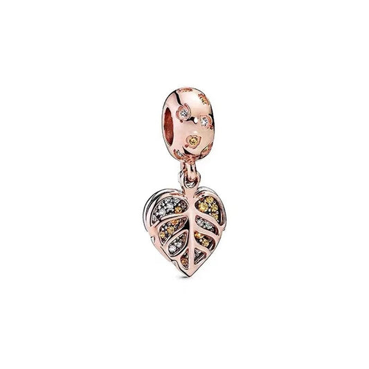 Leaf Heart charm in rose gold with sparkling details, fits Pandora bracelets