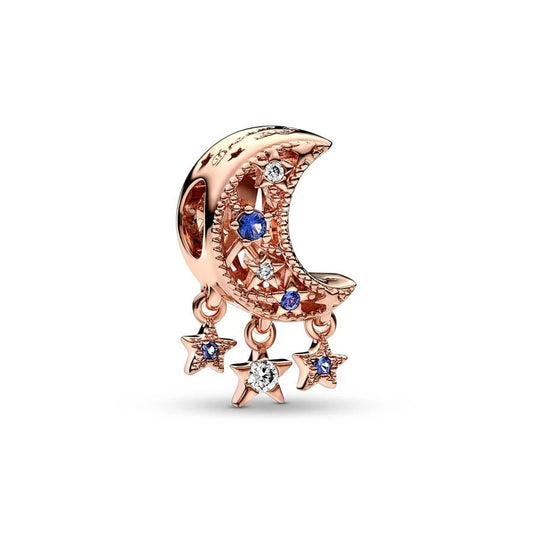 Moon & Stars charm in rose gold with sparkling accents, fits Pandora bracelets
