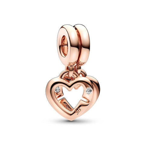 Heart Cross charm in rose gold with sparkling details, fits Pandora bracelets