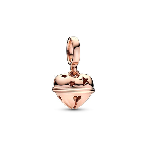 Heart & Stars Bell Charm Melody of Love for Pandora Bracelets - Heart & Stars Bell charm in rose gold with delicate star cut-outs, fits Pandora bracelets