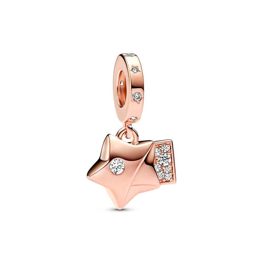 Starry Night charm in rose gold with sparkling accents, fits Pandora bracelets