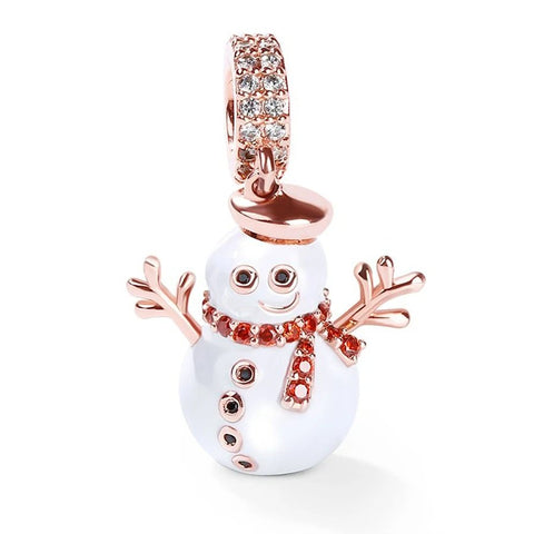 Joyful Snowman charm in rose gold and white enamel, fits Pandora bracelets