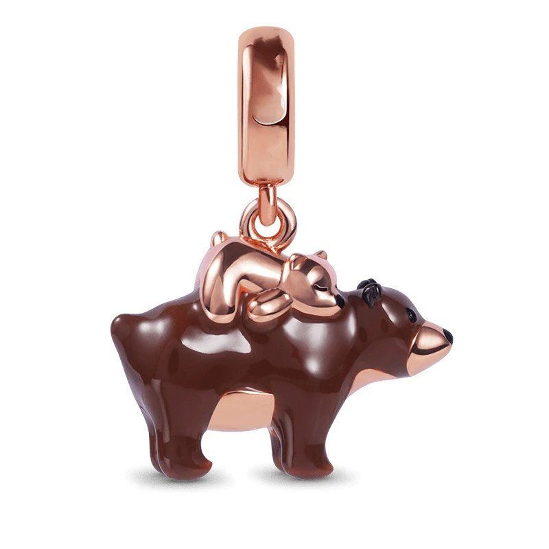 Bear Hug charm in rose gold with enamel details, fits Pandora bracelets