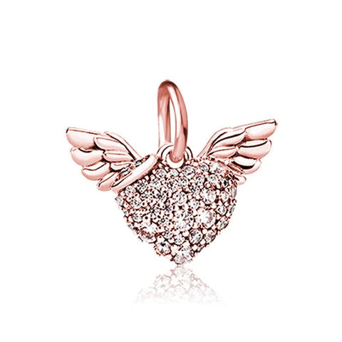 Angel Heart Charm Heavenly Love for Pandora Bracelets - Angel Heart charm in rose gold with sparkling details, fits Pandora bracelets