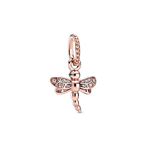 Crystal Dragonfly Charm Nature's Beauty for Pandora Bracelets - Crystal Dragonfly charm in rose gold with sparkling accents, fits Pandora bracelets