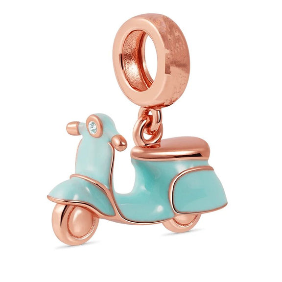 Turquoise Scooter Charm Adventurous Spirit for Pandora - Turquoise Scooter charm in rose gold with turquoise enamel, fits Pandora bracelets