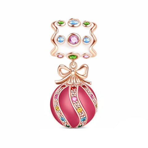 Festive Ornament charm in rose gold with colorful enamel and sparkling accents.