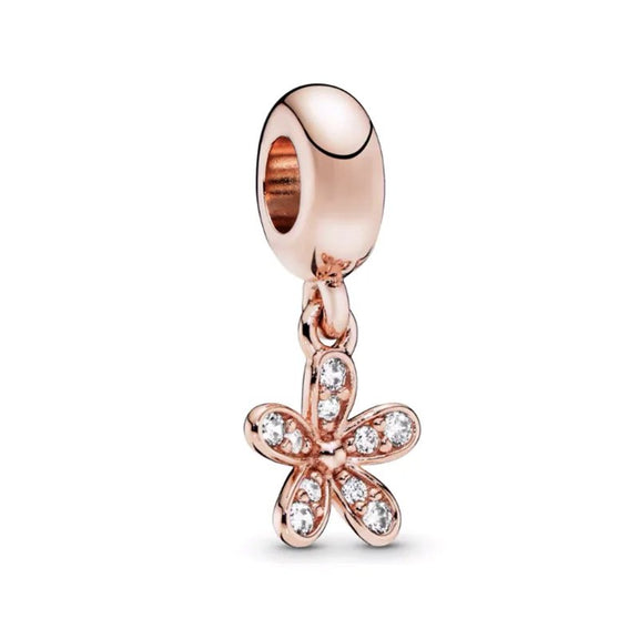 Crystal Flower Charm Blossoming Beauty for Pandora Bracelets - Rose gold flower charm with sparkling crystals, perfect for adding blooming elegance to a pandora.