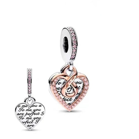 Perfect Mom Charm - Heartfelt Tribute for Pandora Bracelets - Perfect Mom charm in rose gold and silver with engraved message and sparkling accents.