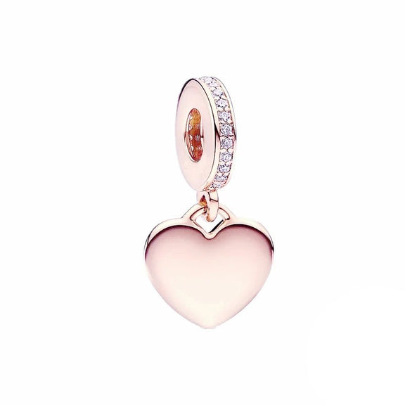 Heart Charm Classic Elegance for Pandora Bracelets - Heart charm in rose gold with sparkling accents, fits Pandora bracelets