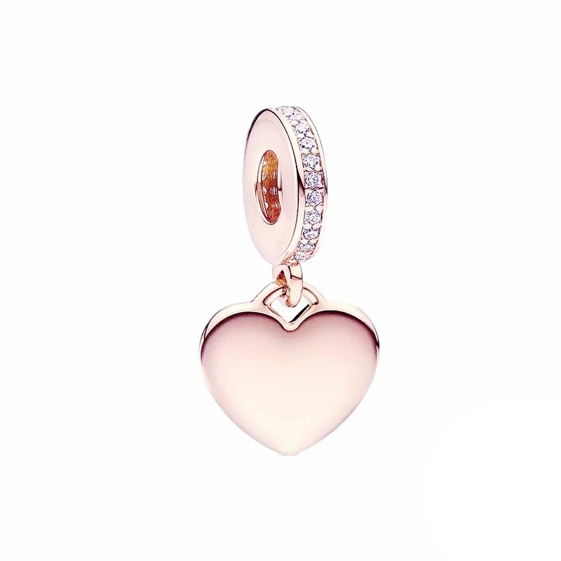 Heart charm in rose gold with sparkling accents, fits Pandora bracelets