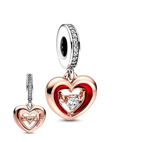 Diamond Heart Charm Radiant Love for Pandora Bracelets - Diamond Heart charm in rose gold with diamond accent, fits Pandora bracelets
