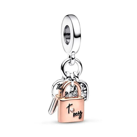 Key to My Heart Charm Unlock Love for Pandora Bracelets - Key to My Heart charm in rose gold and silver with sparkling accents, fits Pandora bracelets