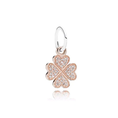 Four-Leaf Clover Charm Lucky Charm for Pandora Bracelets - Rose gold four-leaf clover charm with sparkling accents.