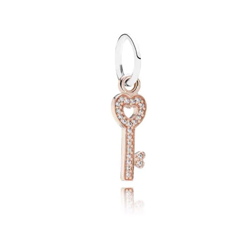 Key Charm Unlock Possibilities for Pandora Bracelets - Key charm in rose gold with sparkling accents, fits Pandora bracelets