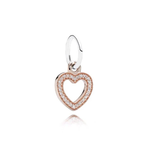 Stunning Rose Gold Heart Charm with Crystal Accents - Rose gold heart charm with crystal accents, perfect for charm bracelets or necklaces.