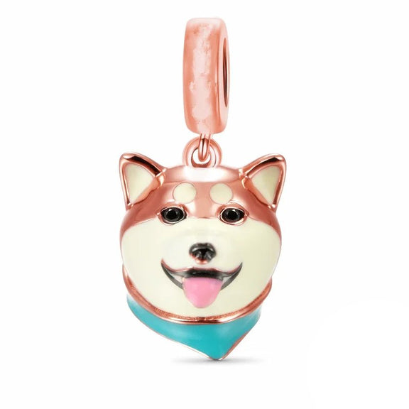 Dog Charm Adorable Companion for Pandora Bracelets - Dog charm in rose gold with colorful enamel accents, fits Pandora bracelets