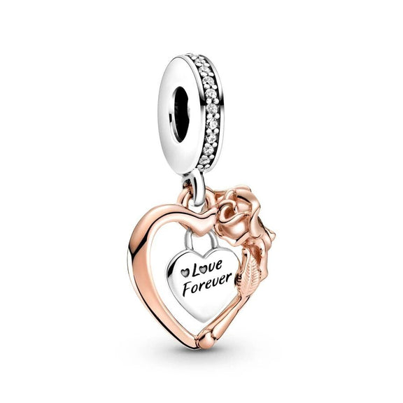 Love Forever Charm Eternal Romance for Pandora Bracelets - Love Forever charm in rose gold and silver with sparkling accents and engraved message.