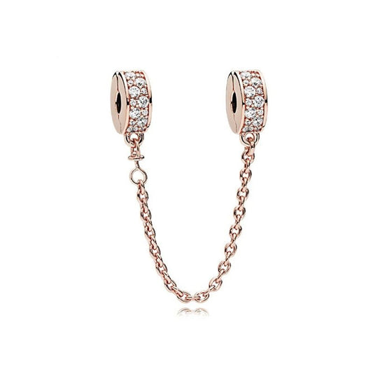 Safety Chain charm in rose gold with sparkling accents, fits Pandora bracelets