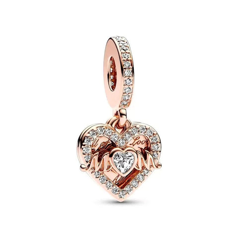 Love You Charm Heartfelt Message for Pandora Bracelets - Love You charm in rose gold and silver with sparkling accents, fits Pandora bracelets