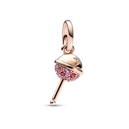 Lollipop charm in rose gold with colorful accents, fits Pandora bracelets
