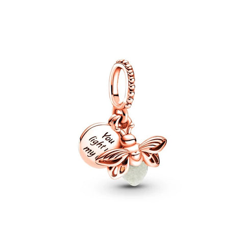 Bee Charm You Light Up My Life Bracelets - Bee charm in rose gold with sparkling accents and engraved message, fits Snake Chain Bracelets