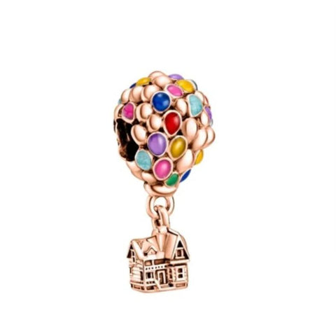 House Balloon Charm A Whimsical Journey for Pandora Bracelets - House Balloon charm in rose gold with colorful accents, fits Pandora bracelets