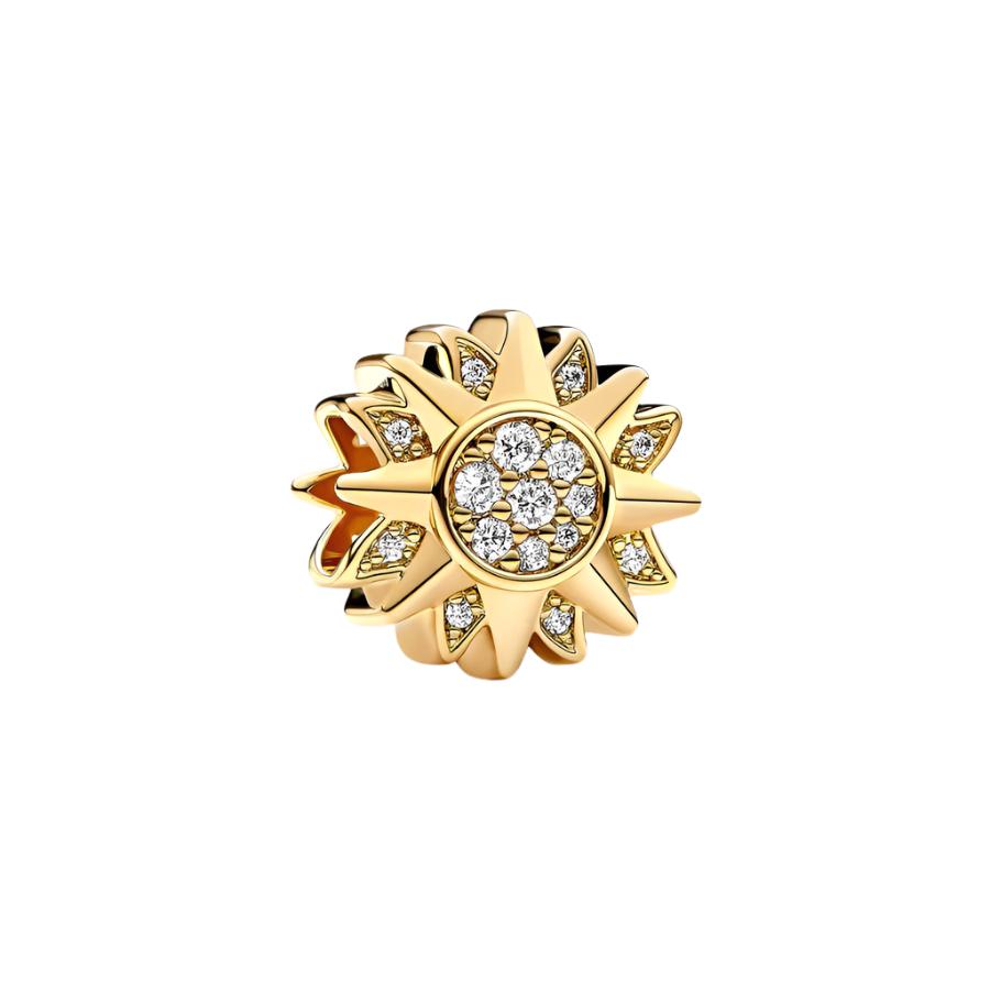 Gold sun charm with sparkling crystals