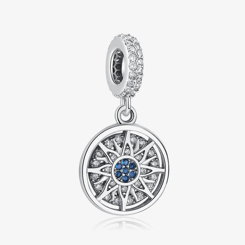 Silver Starburst Charm with Blue and Clear Crystals - Silver Starburst Charm with Blue and Clear Crystals
