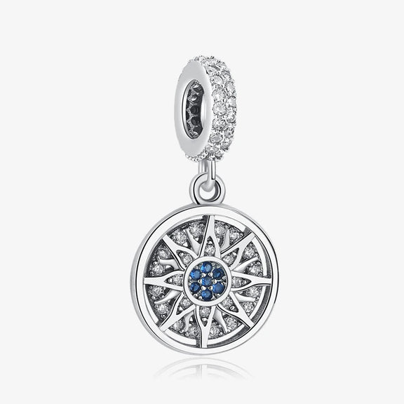 Silver Starburst Charm with Blue and Clear Crystals - Sterling silver starburst charm with blue and clear crystals