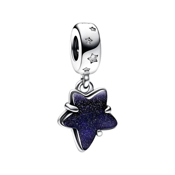 Midnight Star Charm with Blue Enamel - Sterling silver star charm with blue enamel