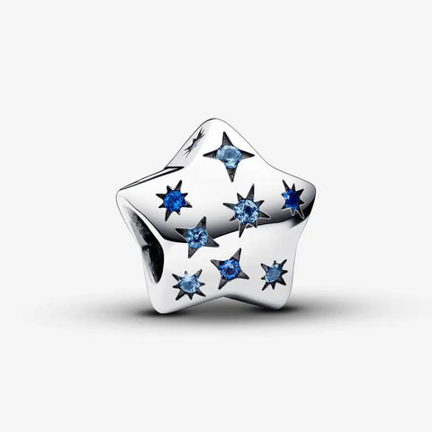 Sterling Silver Star Charm with Blue Crystals - Sterling Silver Star Charm with Blue Crystals